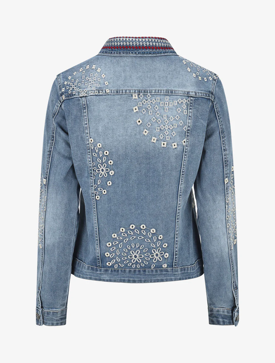 Geborduurd denim jack met stras - blauw - Image 2