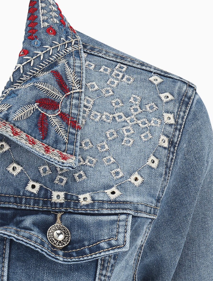 Geborduurd denim jack met stras - blauw - Image 3