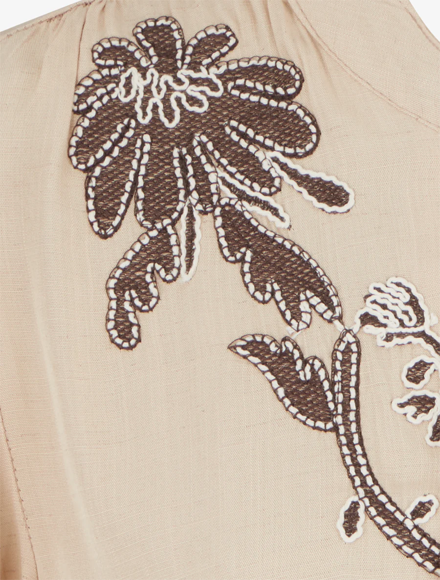 Geborduurd topje met ruches mouwtjes - Beige - Image 3