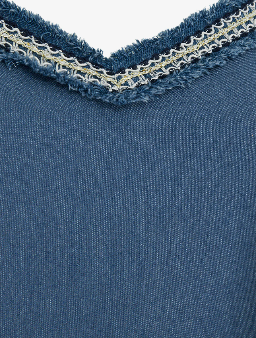 Geborduurd V-hals tanktop - Blauw - Image 3