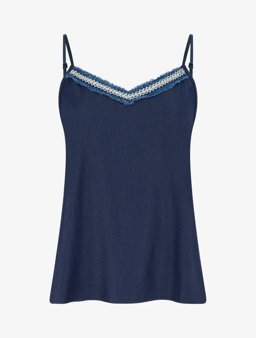 Geborduurd V-hals tanktop - Marine