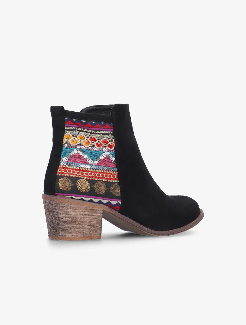 Geborduurde laarzen in bohemienstijl - zwart - Image 4