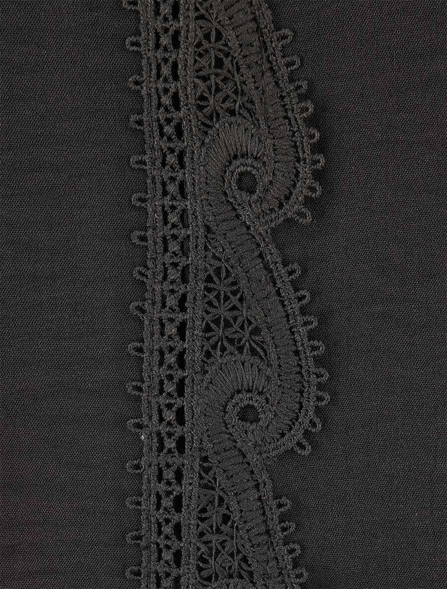 Geborduurde V-hals blouse - Zwart - Image 3