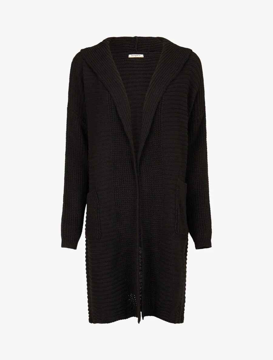 Gebreid vest met capuchon - Zwart