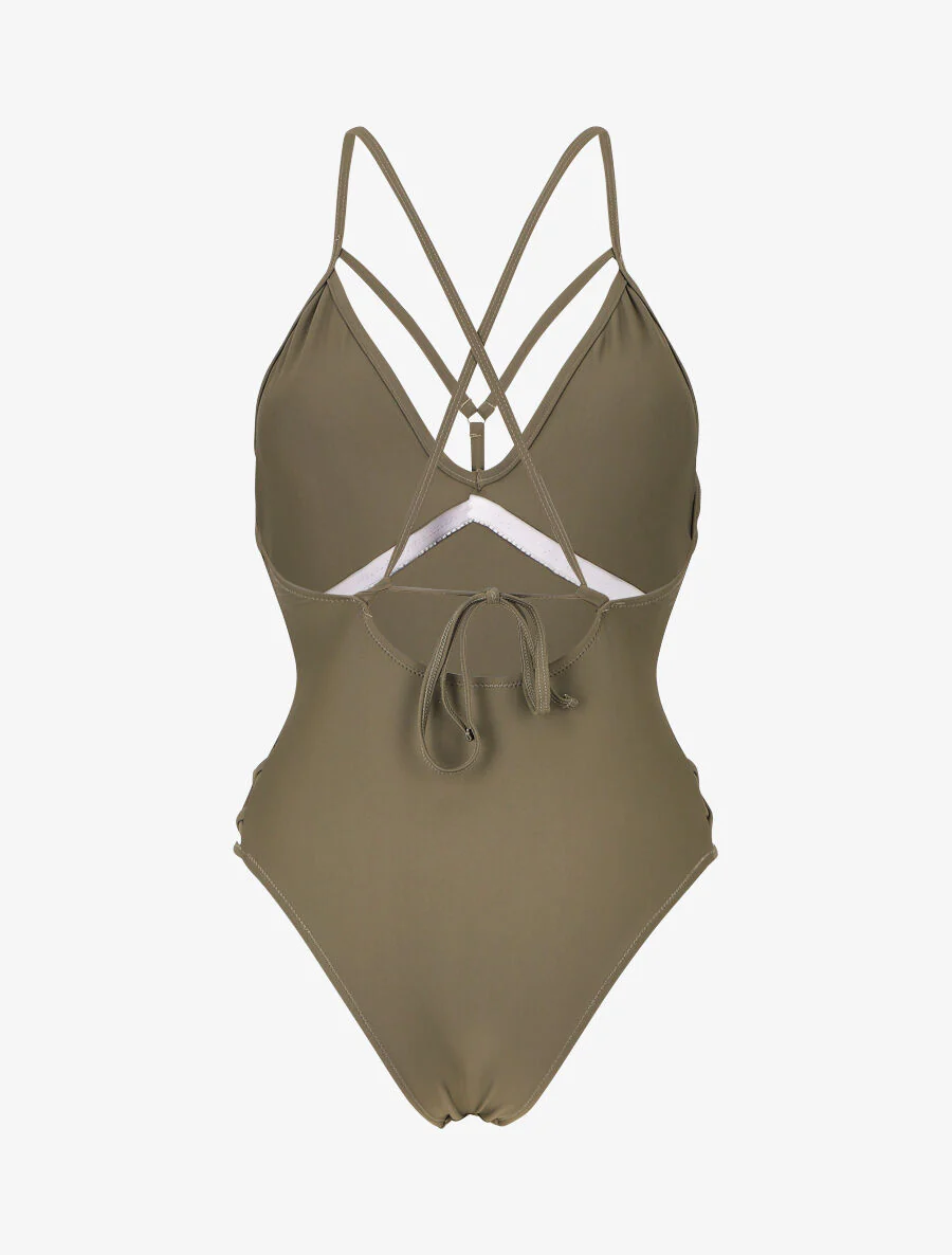 Gebreide badpak met knoopbandjes - Khaki - Image 2