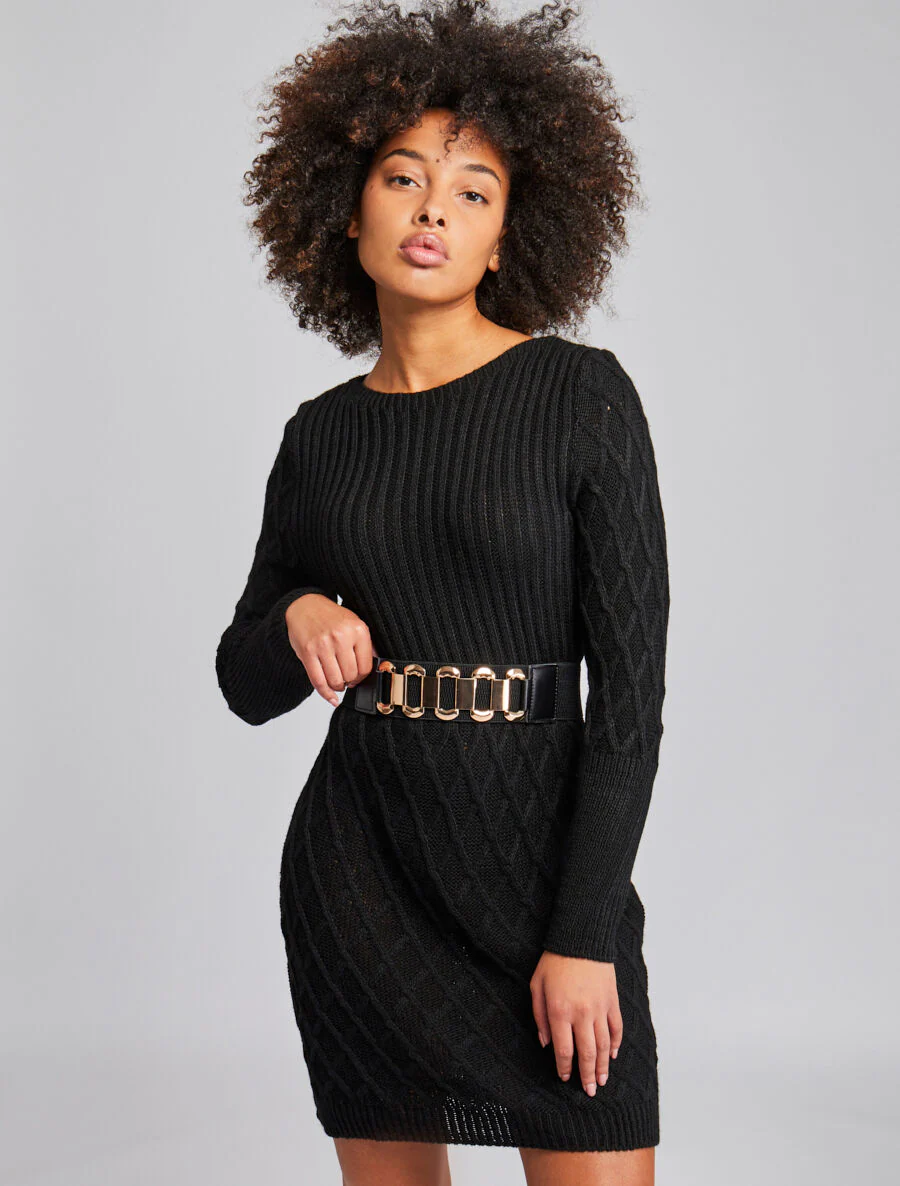 Gebreide trui jurk met gekruist effect - Zwart - Image 4