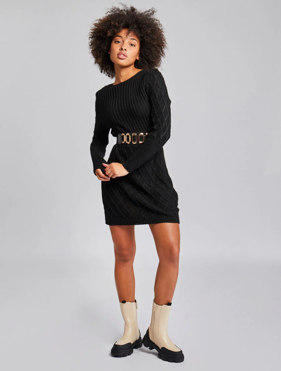 Gebreide trui jurk met gekruist effect - Zwart - Image 7