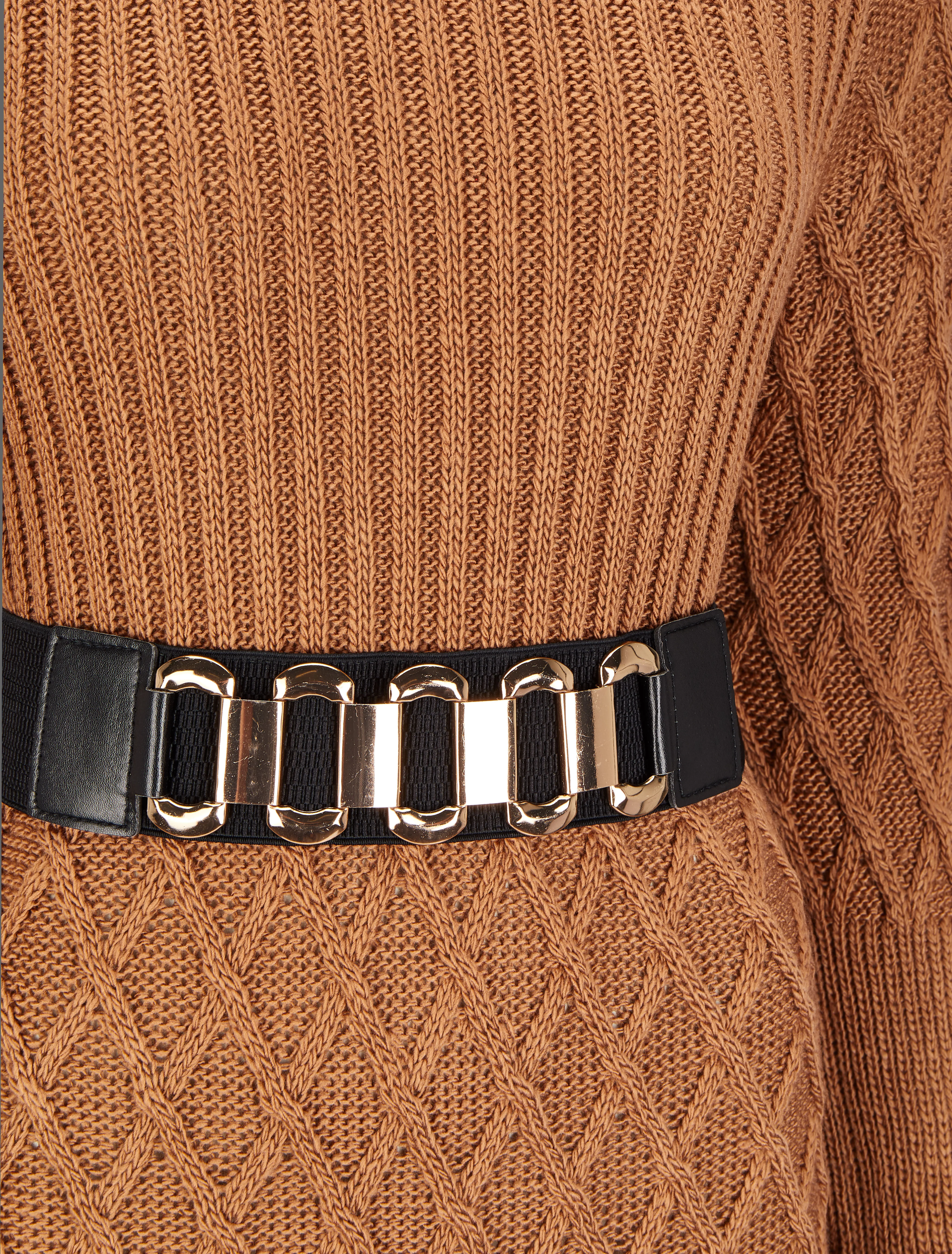 Gebreide trui jurk met gekruist effect - Camel - Image 3