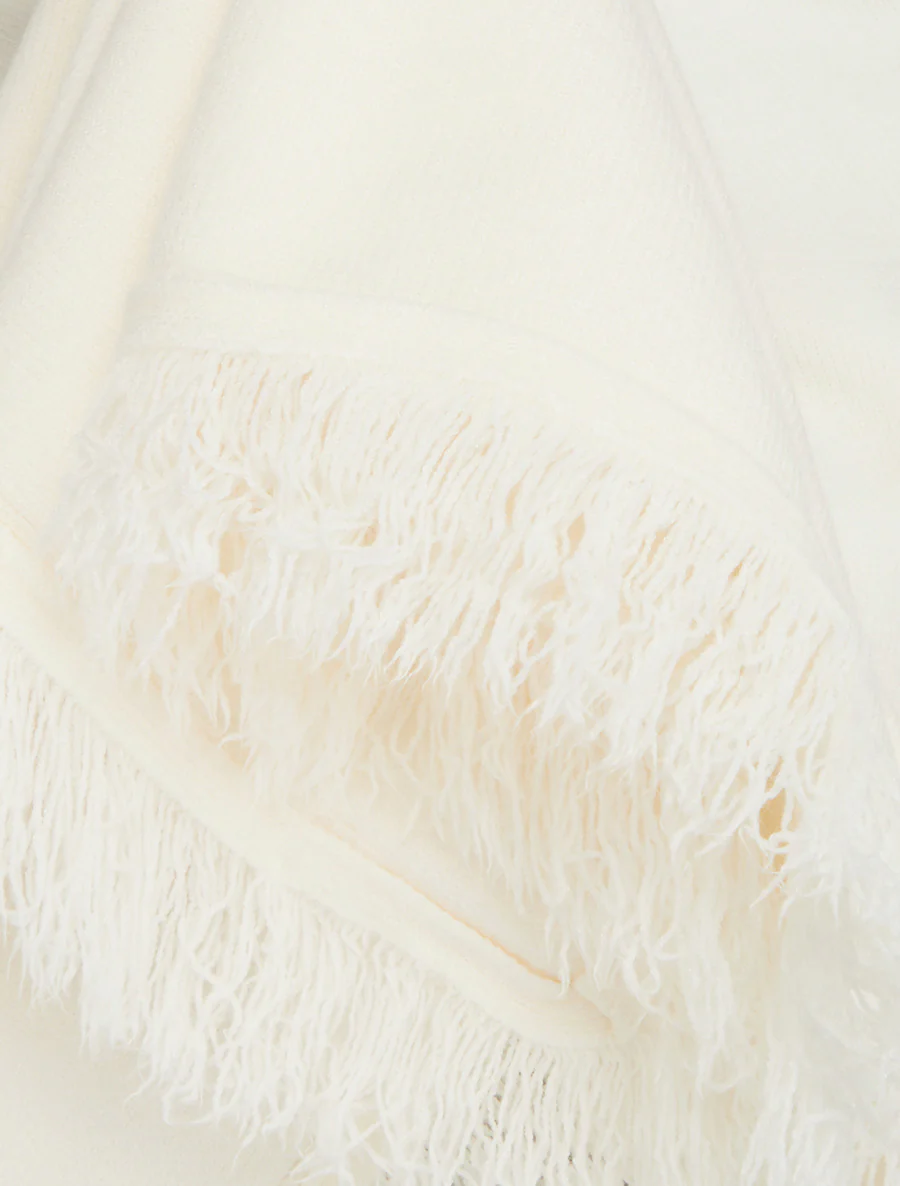 Gebreide poncho met franjes - Wit - Image 3