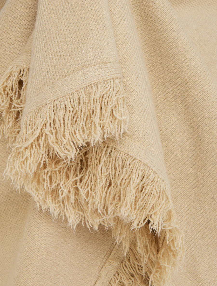 Gebreide poncho met franjes - Beige - Image 3