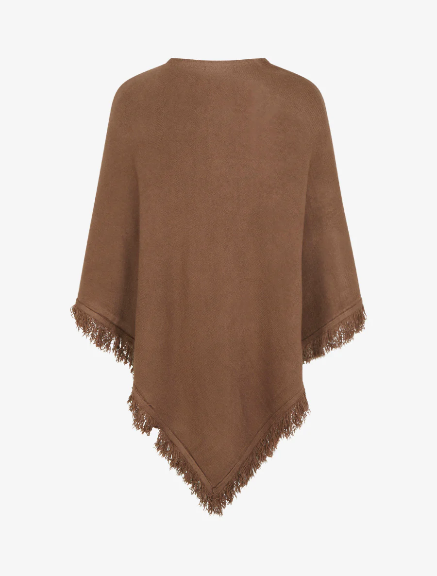Gebreide poncho met franjes - Bruin - Image 2