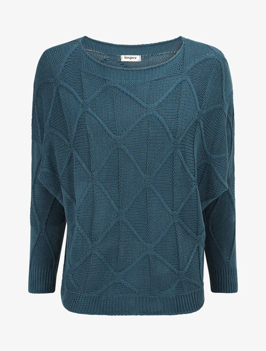 Gebreide ruiten trui - Olie blauw