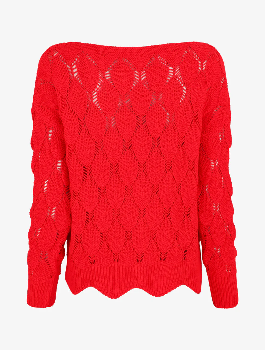 Gebreide schubben trui - Rood - Image 2