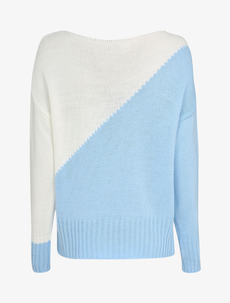 Gebreide trui in twee kleuren - Lichtblauw/wit - Image 2
