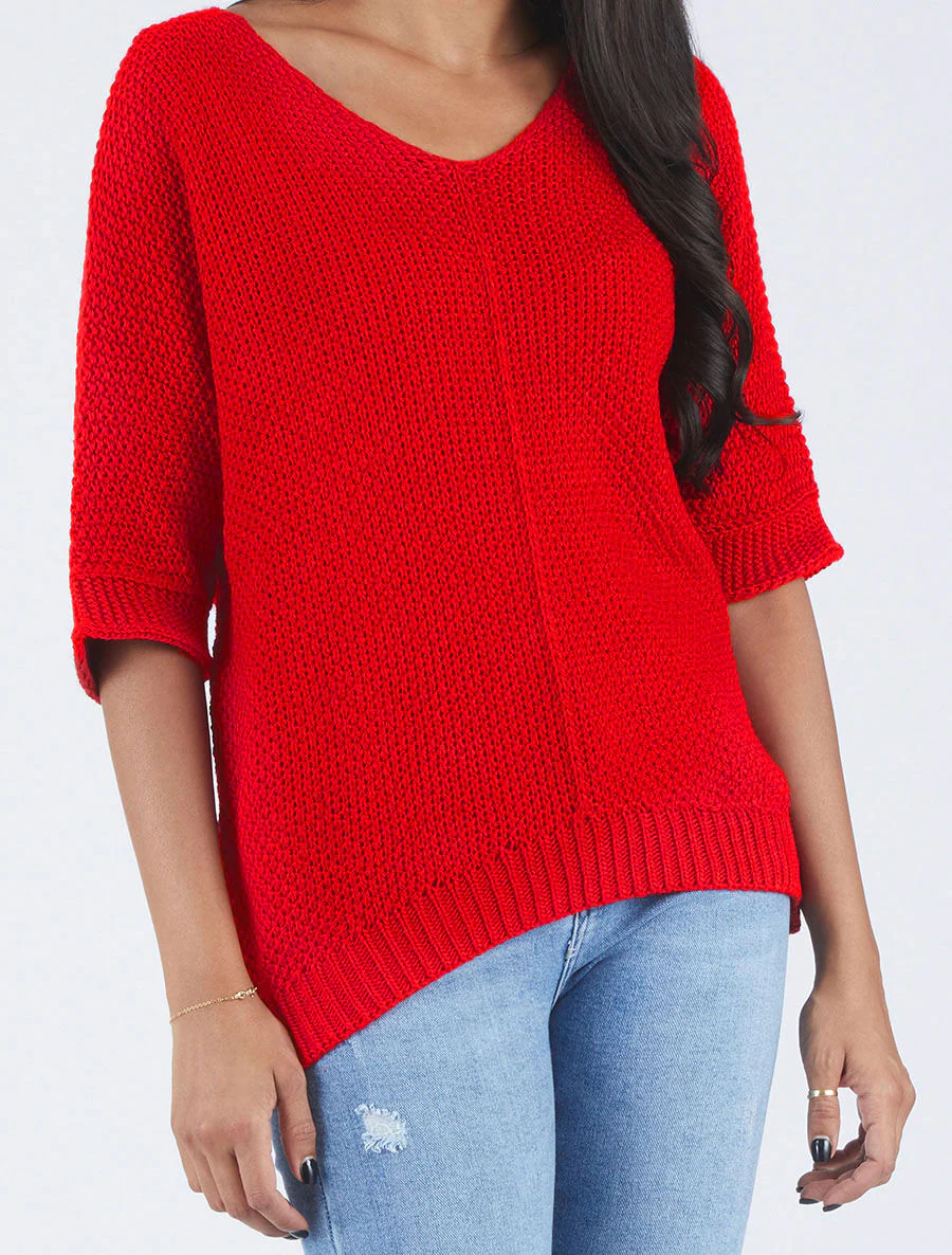 Gebreide trui met 3/4 mouwen - Rood - Image 4