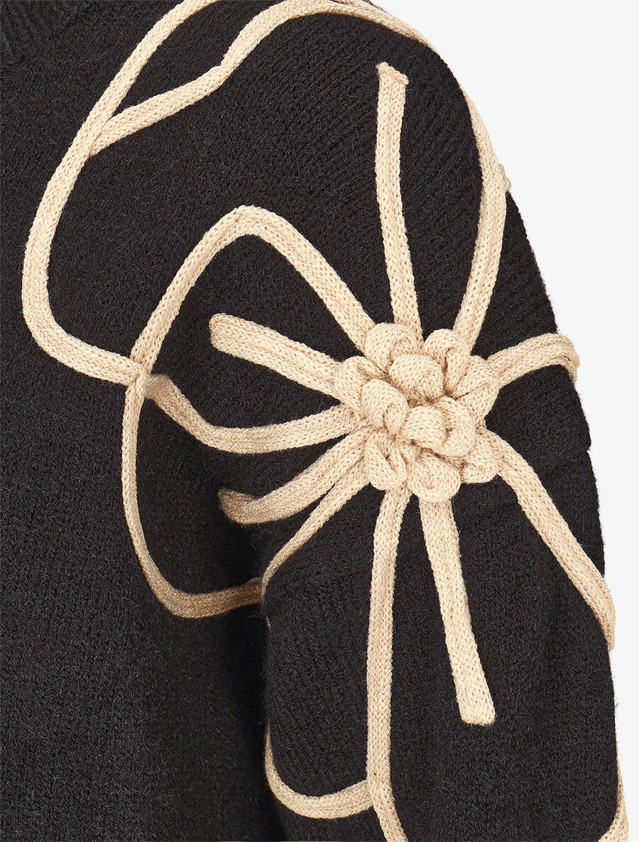 Gebreide trui met geborduurde bloemen - zwart - Image 3