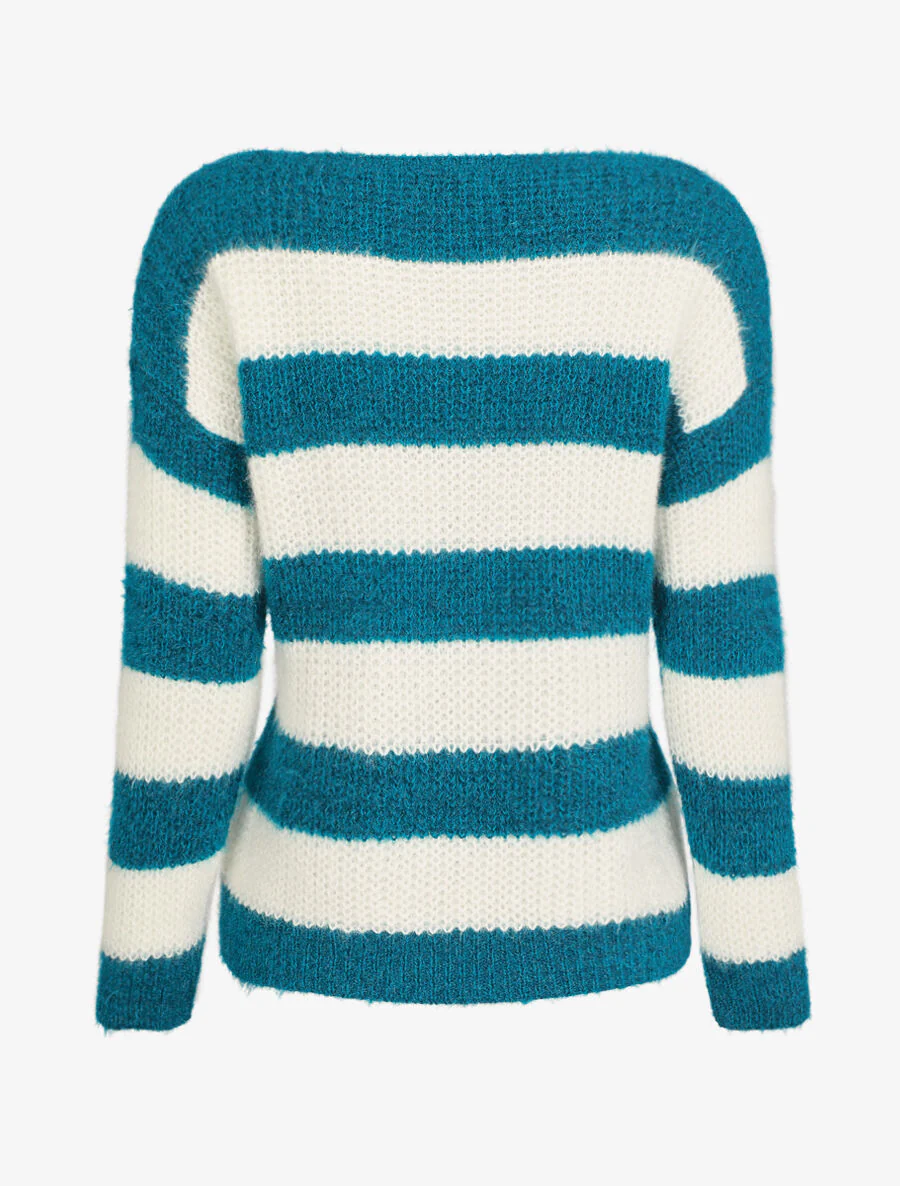 Gebreide trui met strepen - Blauwgroen - Image 2