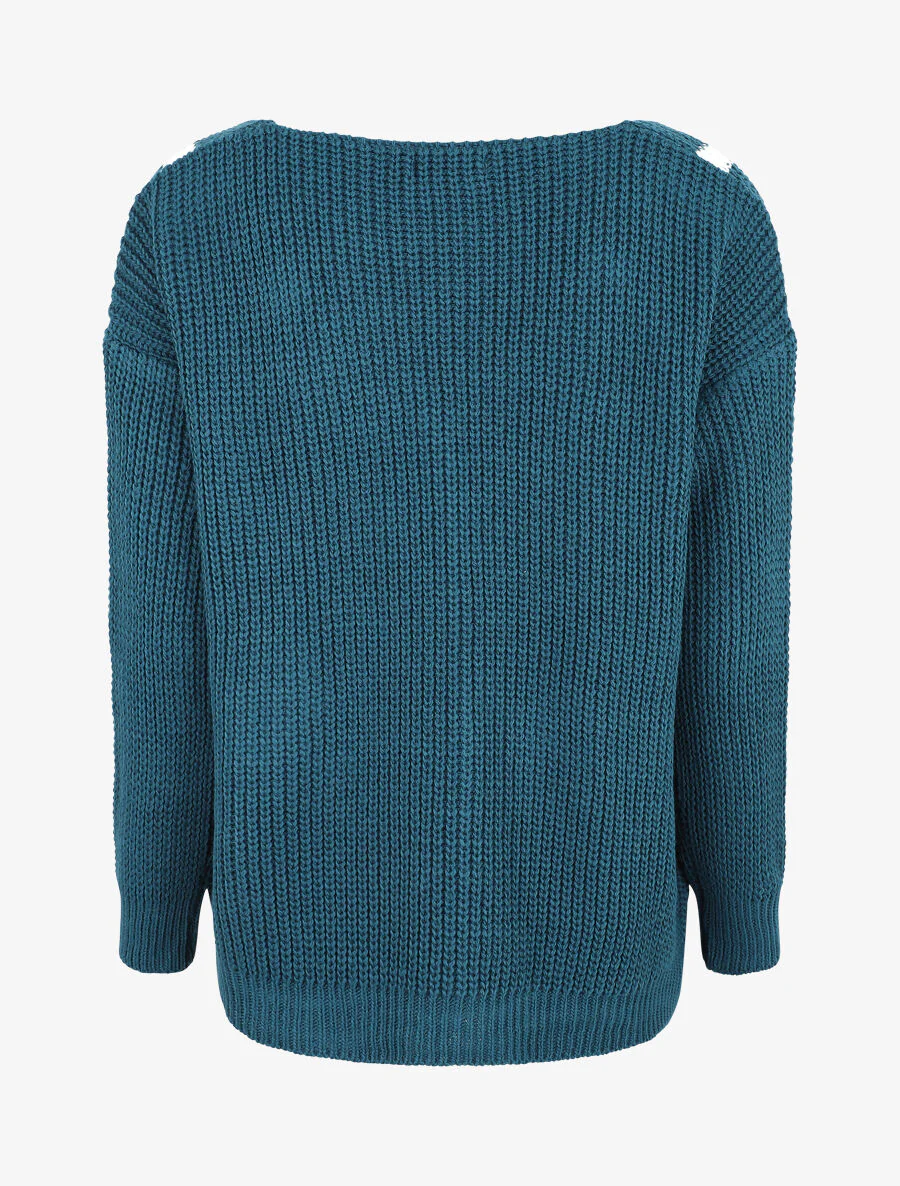 Gebreide V-streep print trui - Eendblauw - Image 2