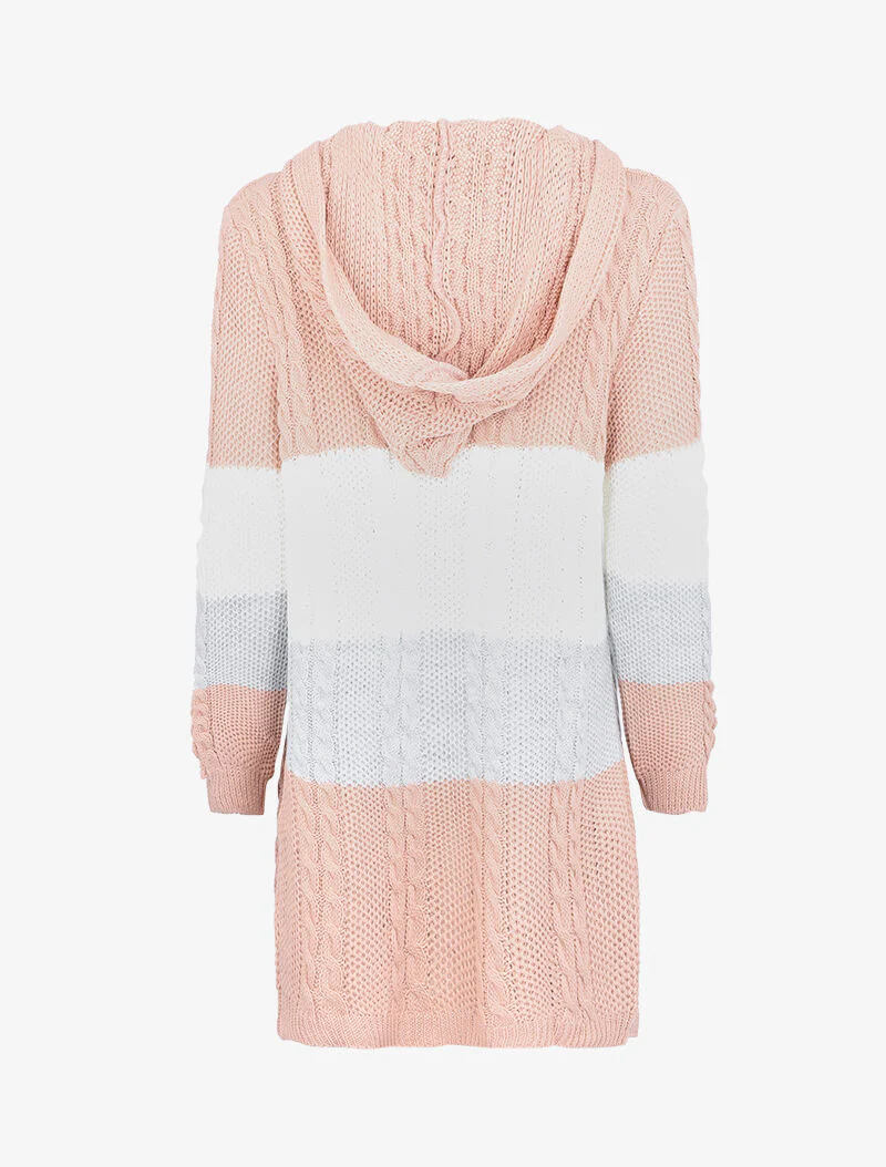 Gebreide hoodie cardigan - Roze/wit/grijs - Image 2