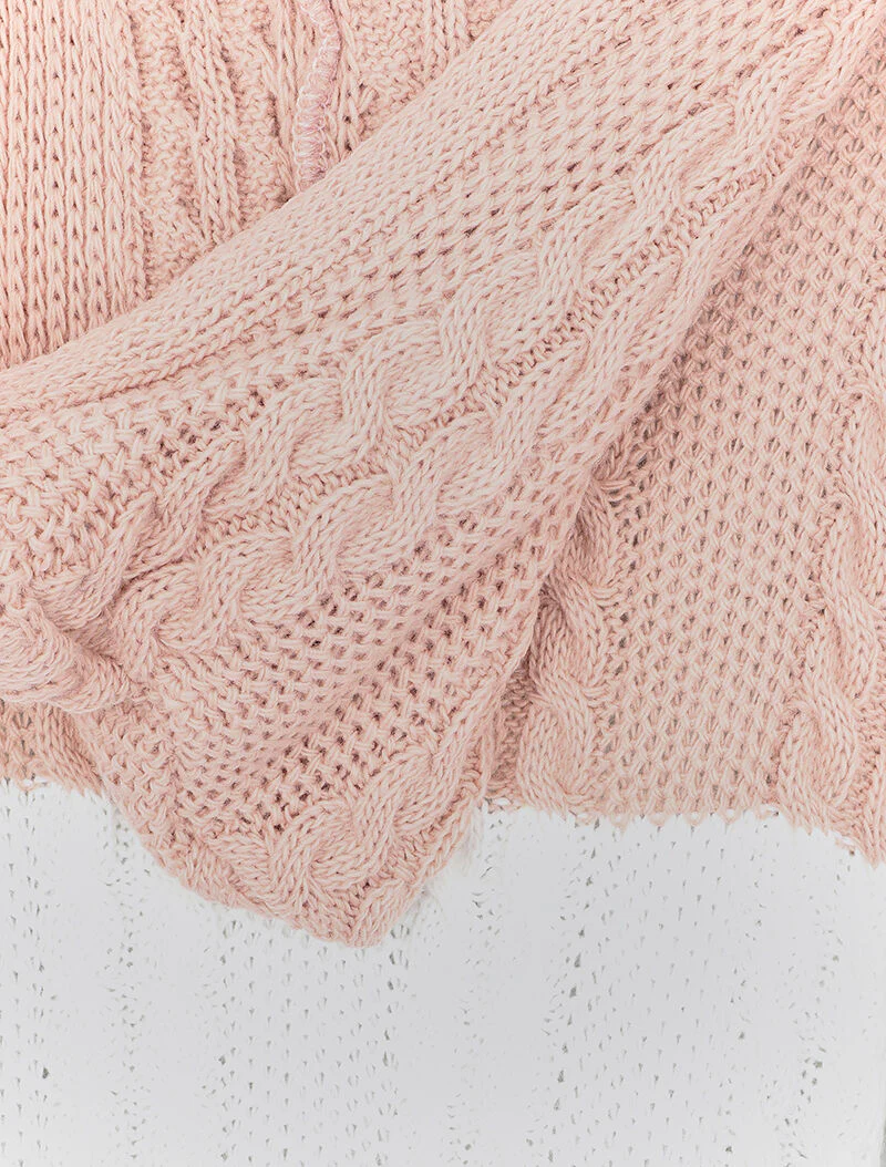 Gebreide hoodie cardigan - Roze/wit/grijs - Image 3