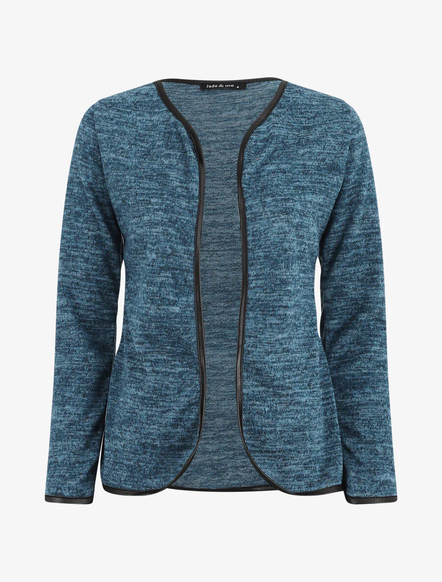 Gebreide vest met textuurrand - Eendblauw
