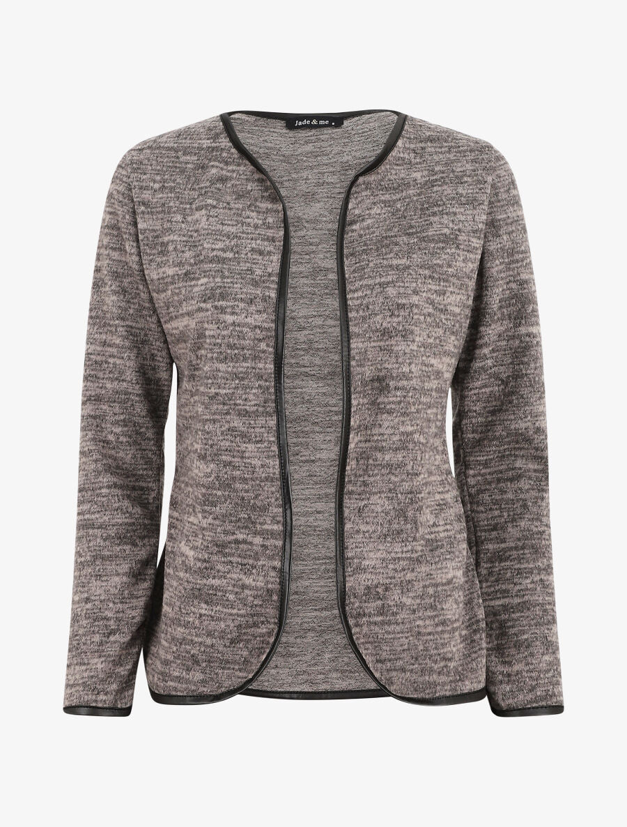 Gebreide vest met textuurrand - Taupe
