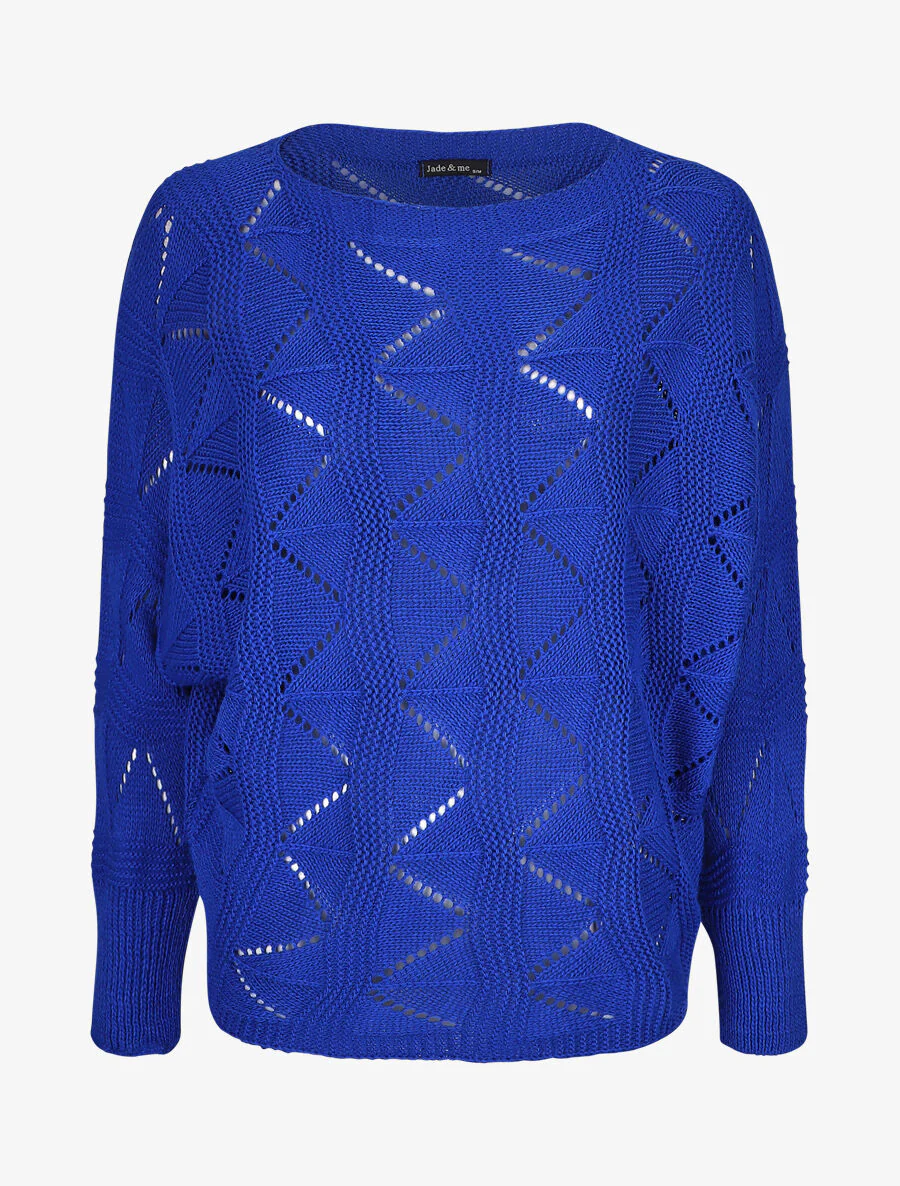 Gebreide zigzag trui - Elektrisch blauw