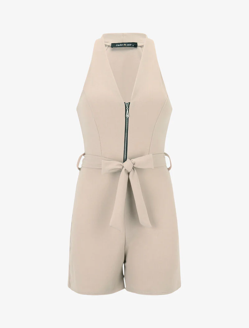 Gecombineerde jumpsuit met ritssluiting op de borst - beige
