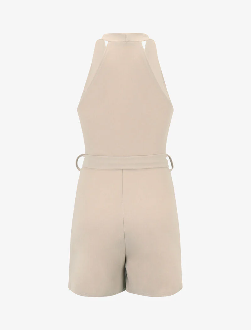 Gecombineerde jumpsuit met ritssluiting op de borst - beige - Image 2