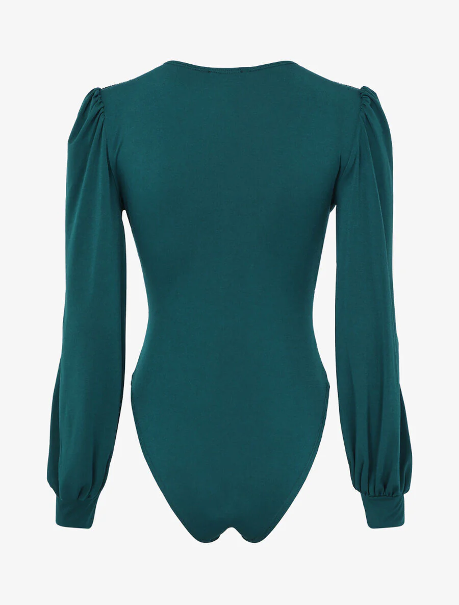 Gedrapeerde body met overslaghals - Blauwgroen - Image 2