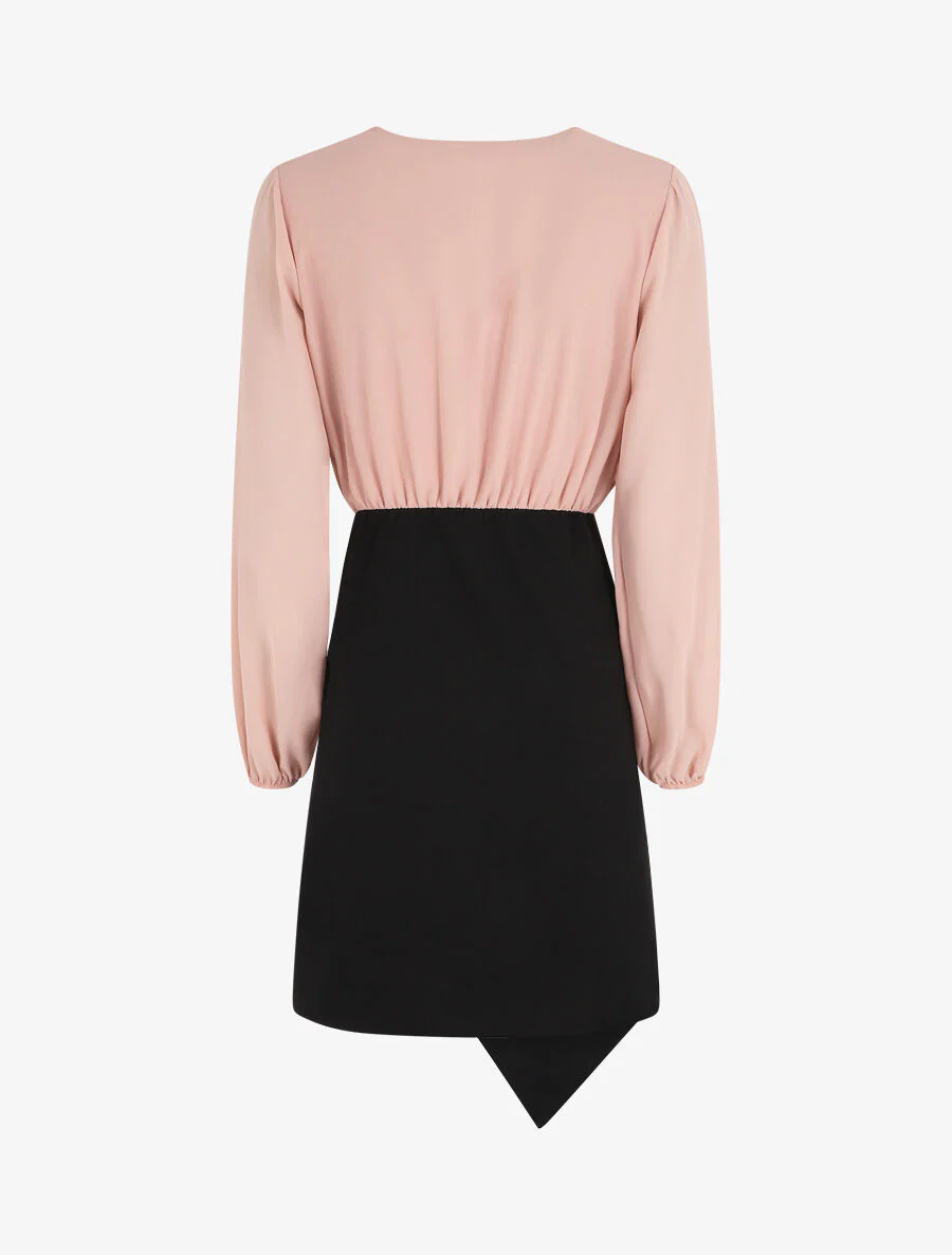 Gedrapeerde jurk in wikkelstijl - Roze/zwart - Image 2