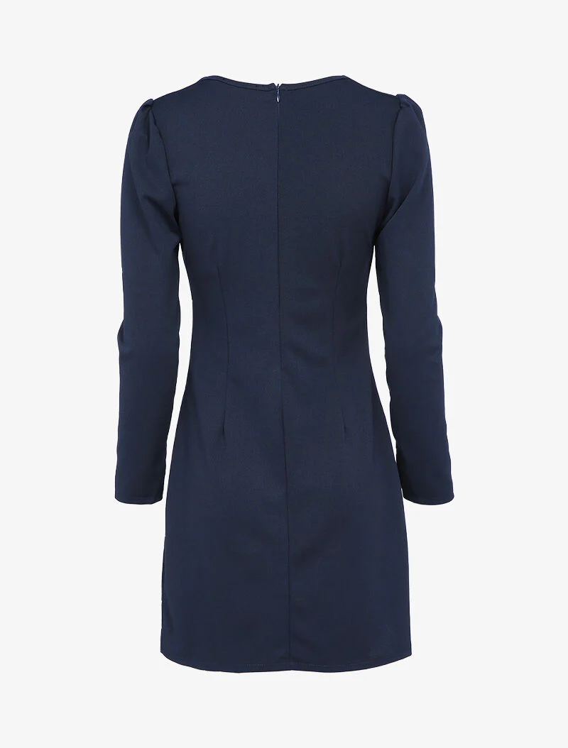 Gedrapeerde jurk met gestileerde knopen - Marineblauw - Image 2