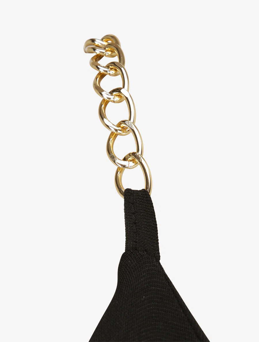 Gedrapeerde jurk met kettingbandjes - Zwart - Image 3