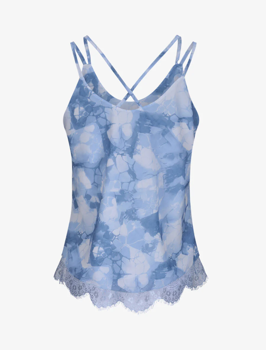 Gedrukte grafische blouse met gekruiste bandjes - Blauw - Image 2