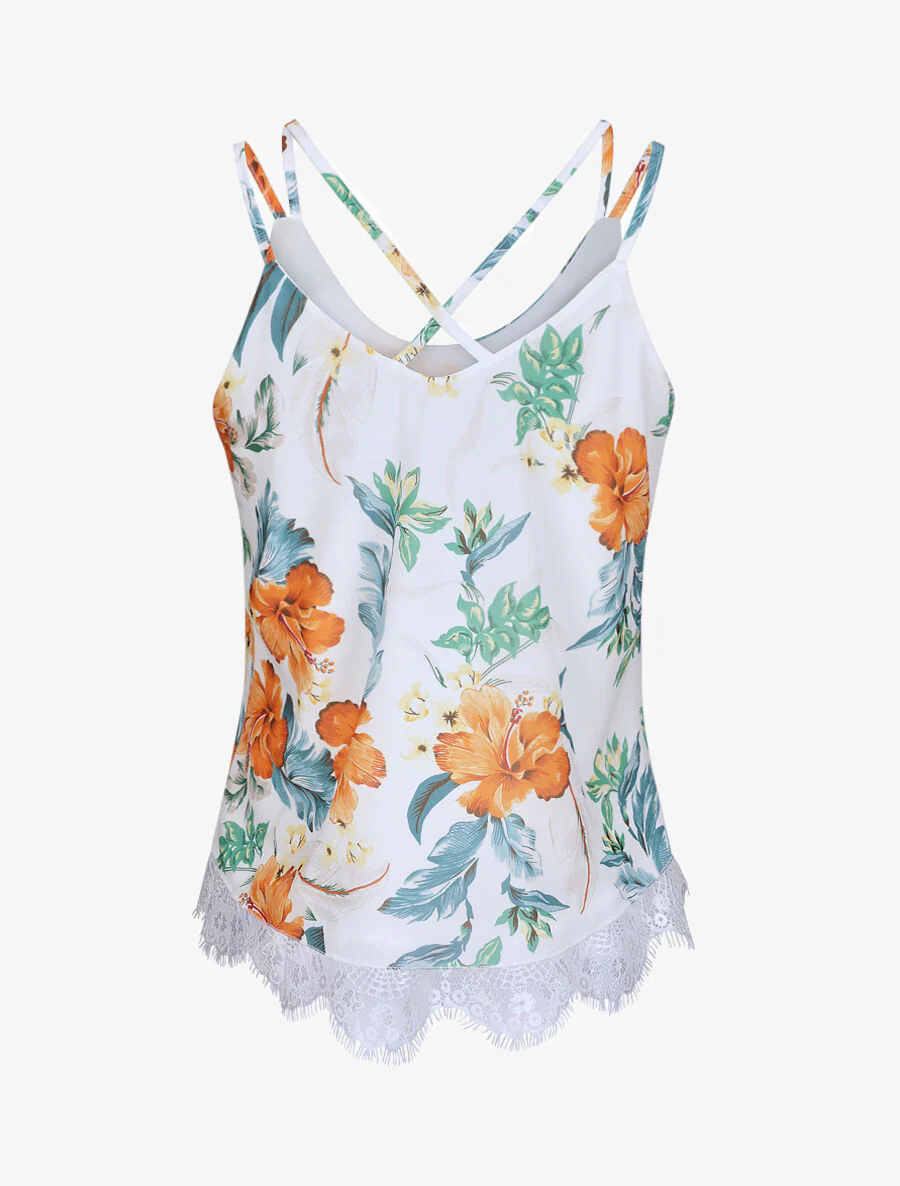 Gedrukte grafische blouse met gekruiste bandjes - oranje - Image 2