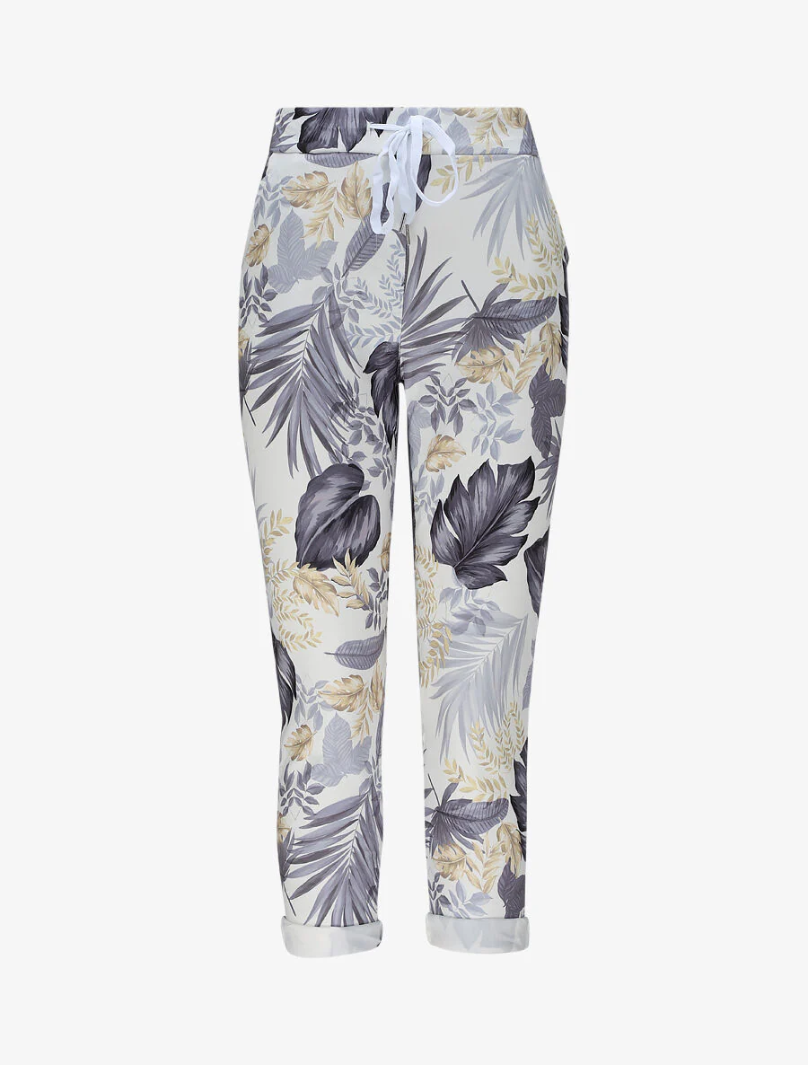 Gedrukte jungle elastische taille broek - Grijs