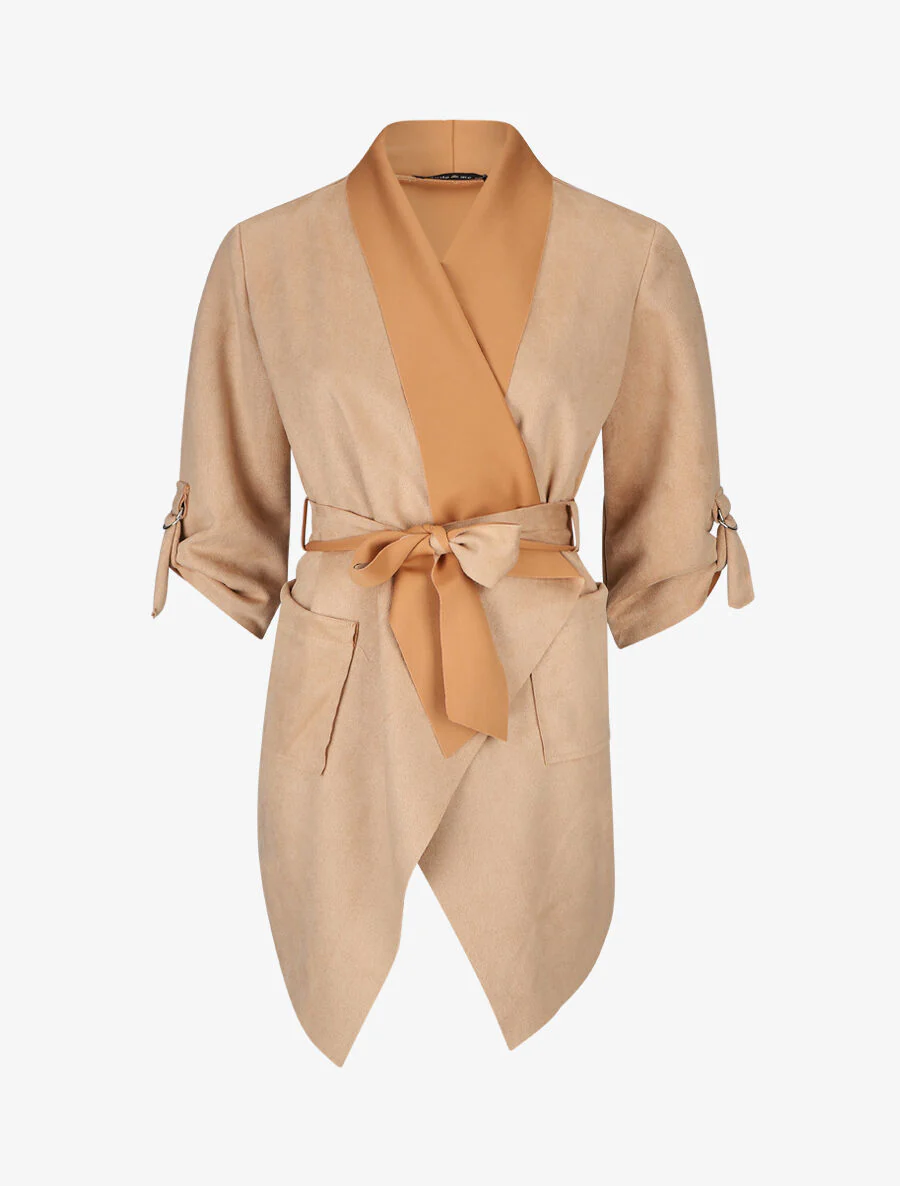 Gegooid suède vest - Beige