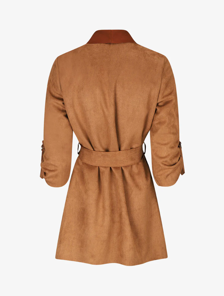 Gegooid suède vest - Kameel - Image 2