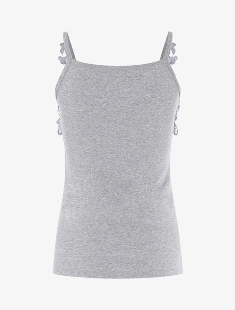 Gehaakte hals tanktop - lichtgrijs - Image 2