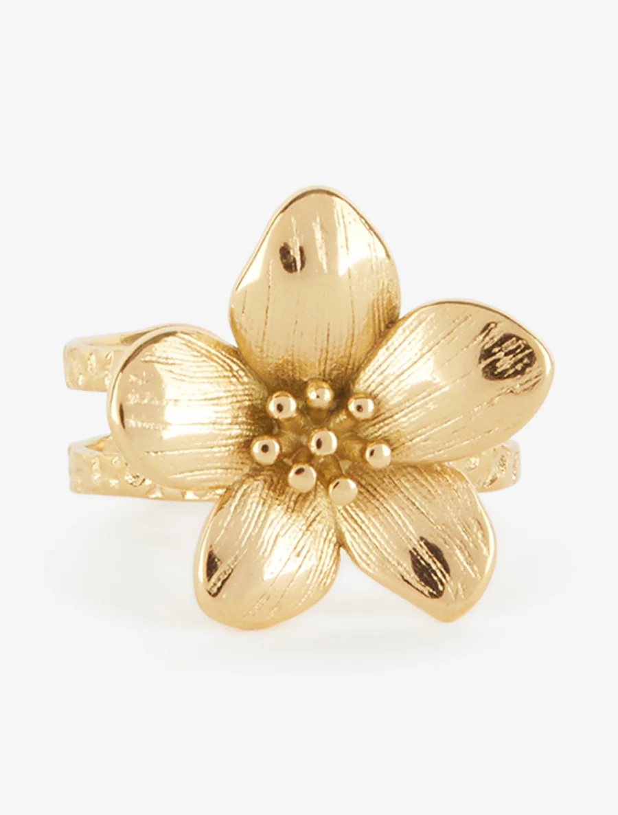 Gehamerde bloemring - Goud - Image 3