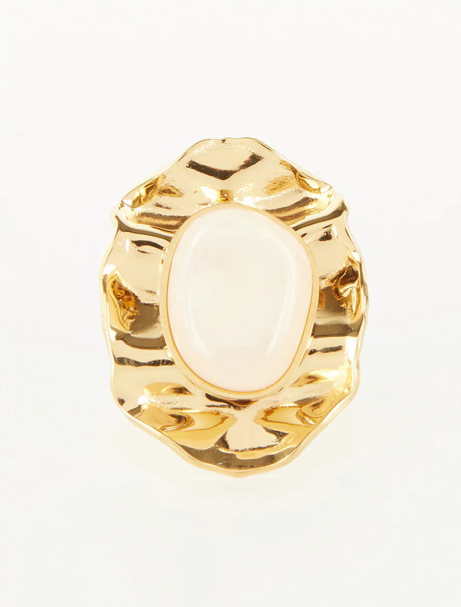 Gehamerde ring versierd met een steen - Beige - Image 3