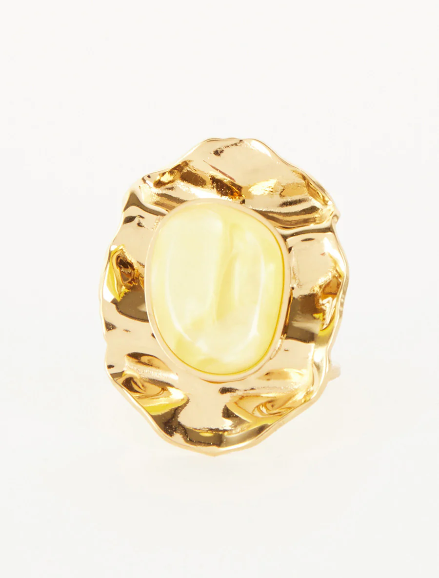 Gehamerde ring versierd met een steen - Geel - Image 3