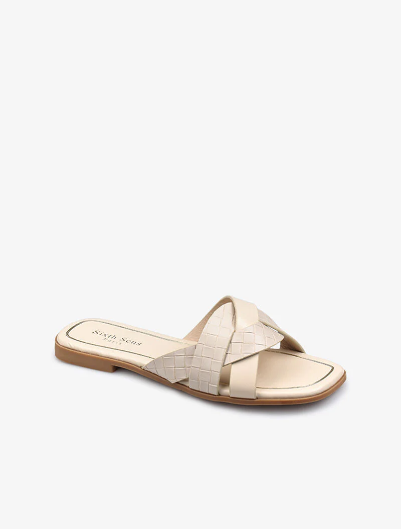 Gekruiste bandjes slippers met textuur - beige - Image 3