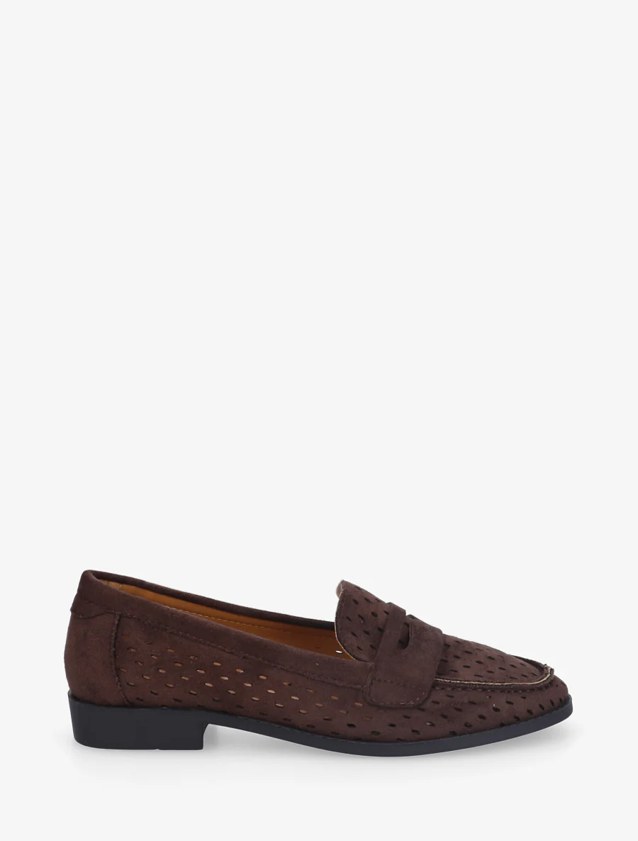Geperforeerde mocassins van suèdine - Bruin