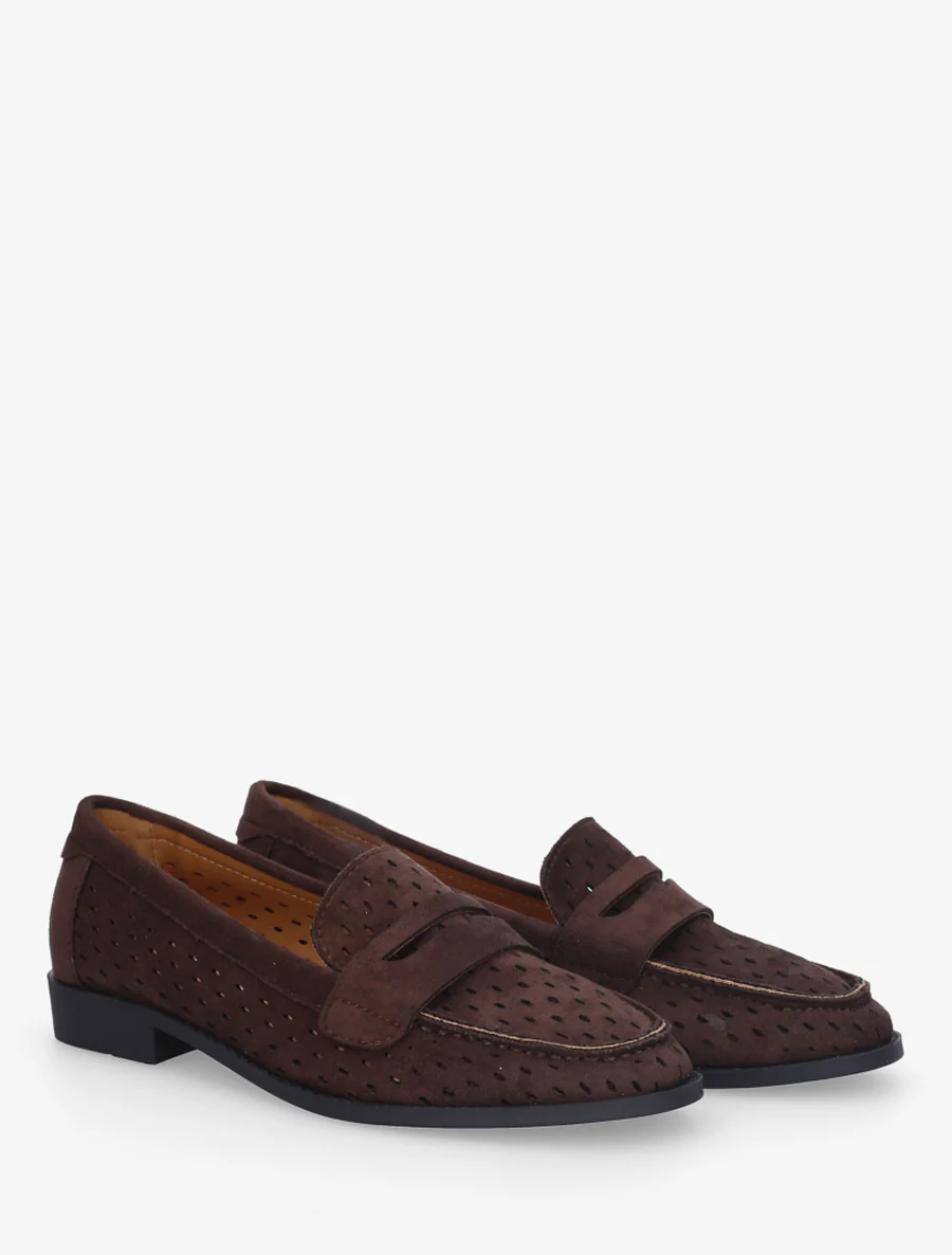 Geperforeerde mocassins van suèdine - Bruin - Image 4