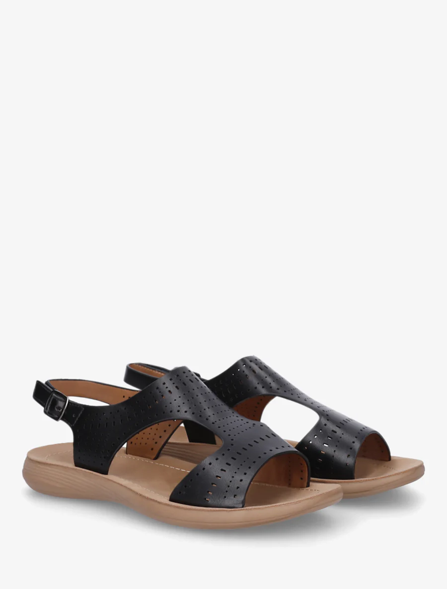Geperforeerde sandalen met klittenband - Zwart - Image 4