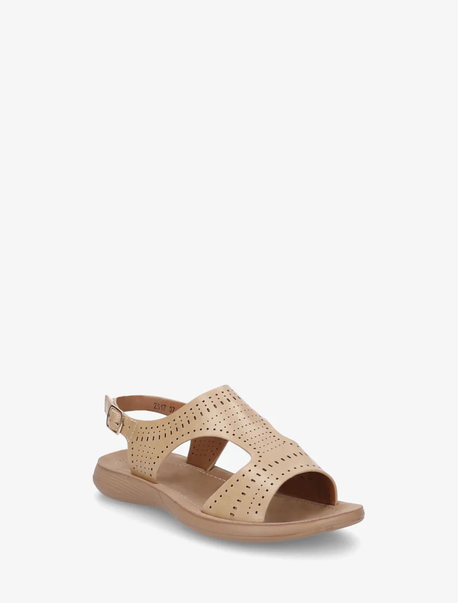 Geperforeerde sandalen met klittenband - Beige - Image 2
