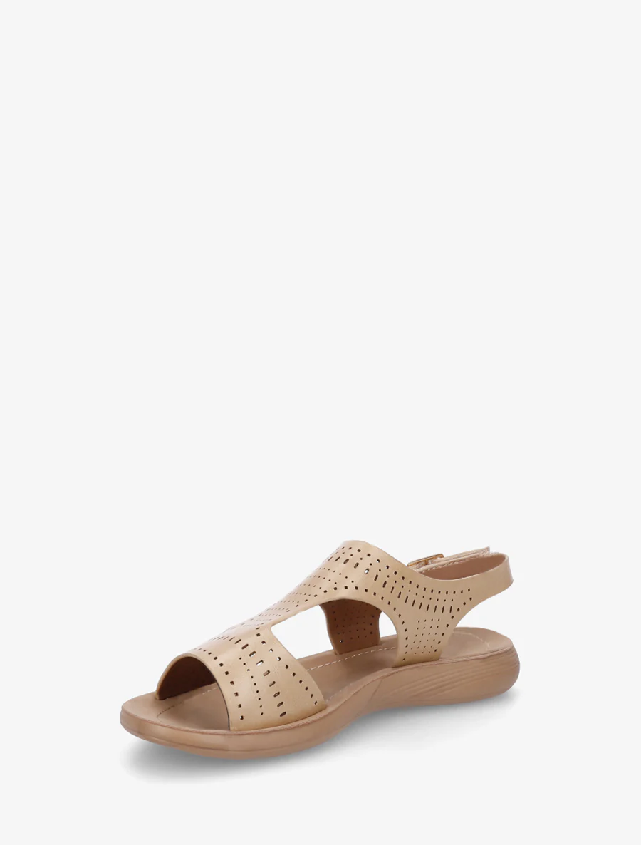 Geperforeerde sandalen met klittenband - Beige - Image 3