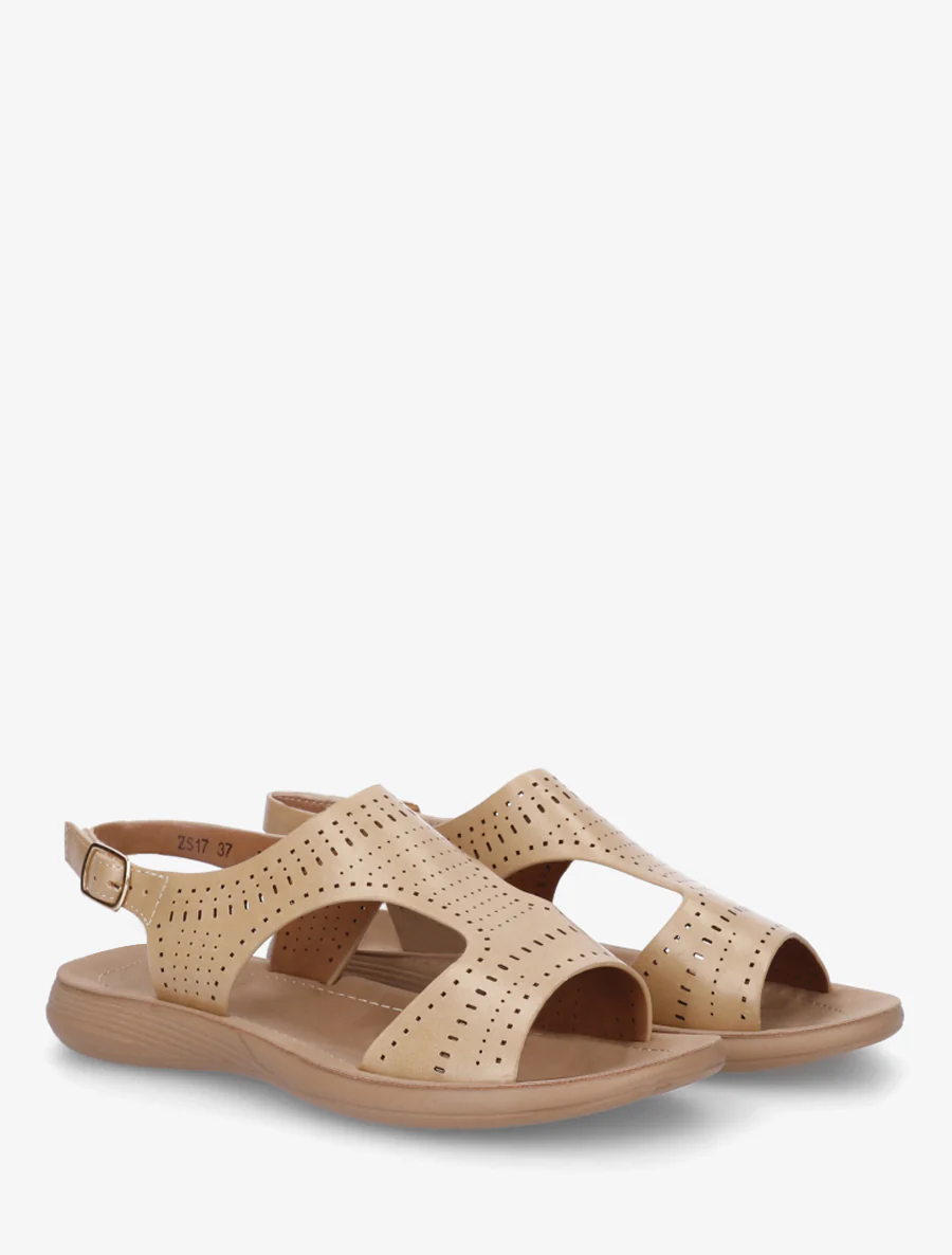 Geperforeerde sandalen met klittenband - Beige - Image 4