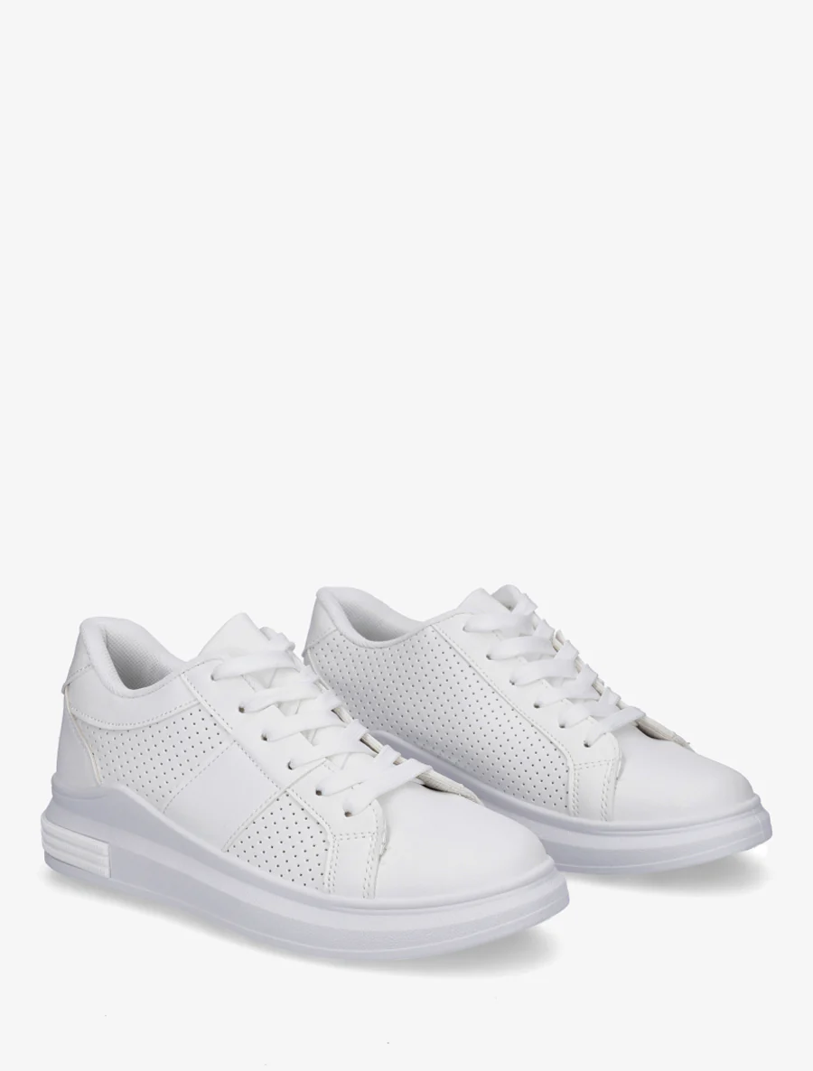 Geperforeerde sneakers van imitatieleer - Wit - Image 4